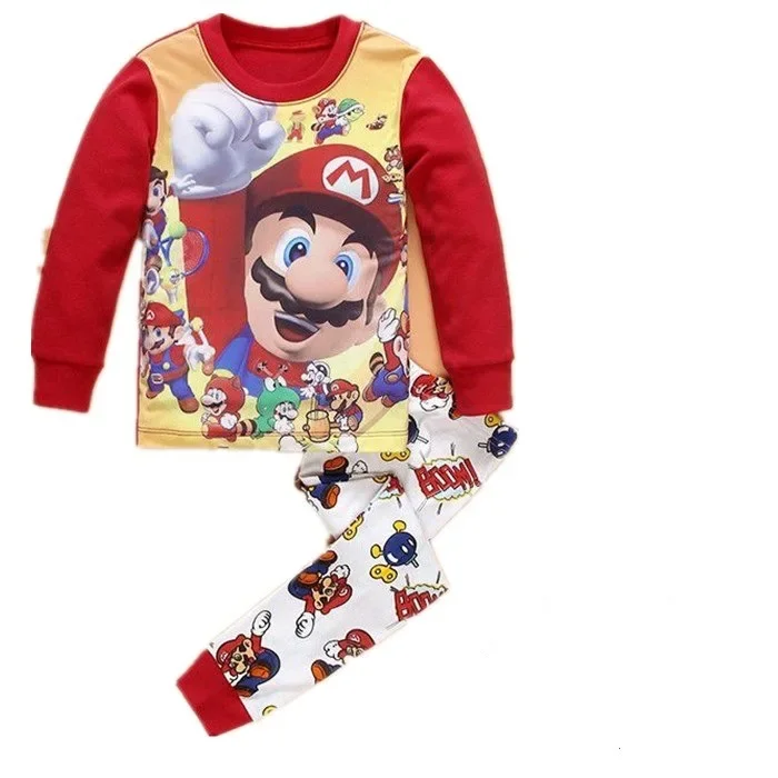 Super Marios Bros Baby Pajamas Sets Children Winter Long Sleeve Pants Suit Sleepwear Boys Girls Kawaii Cosplay Clothes Nightgown