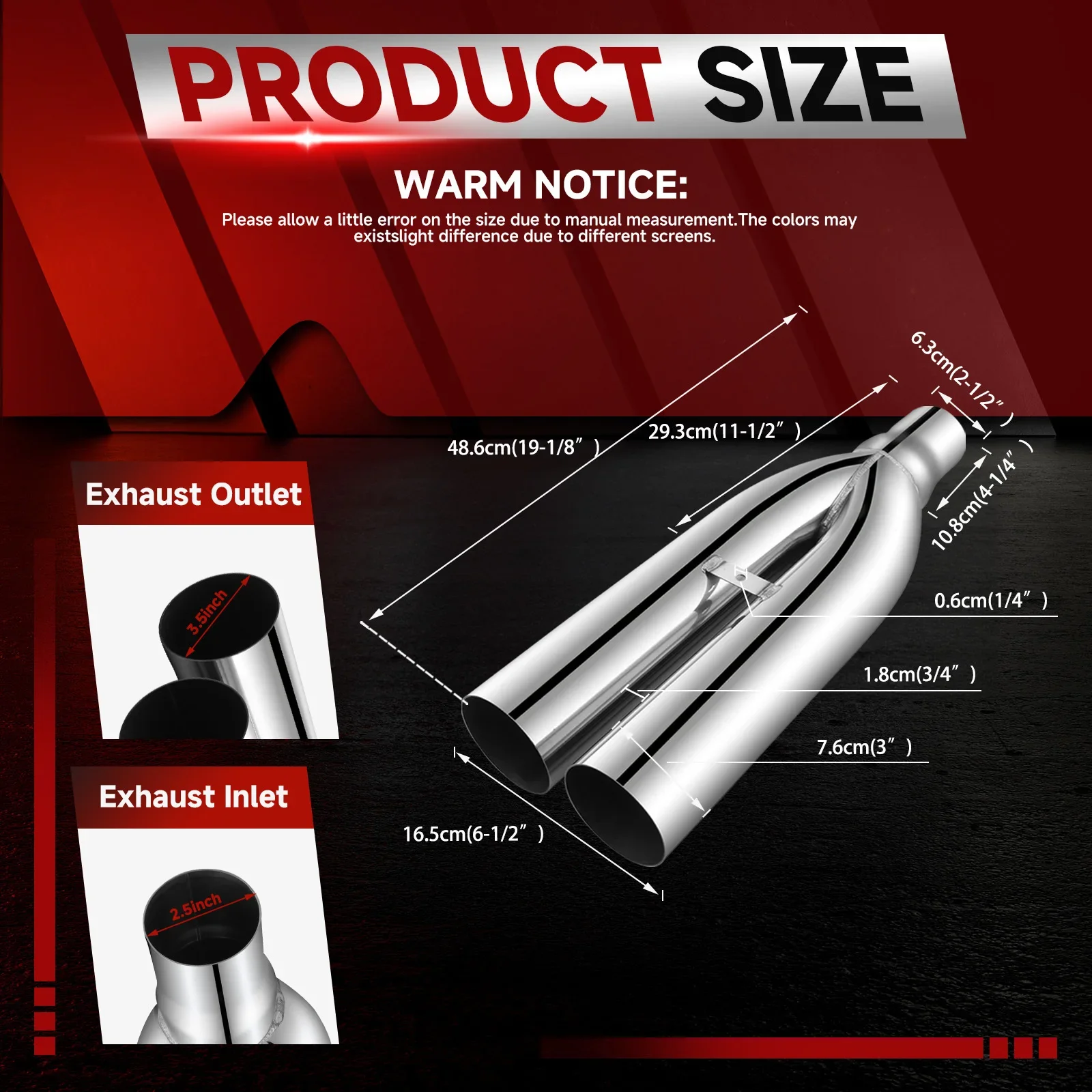 العالمي 2.5 "في 3.5" خارج 19 "طويل الفولاذ المقاوم للصدأ أنابيب الانفجار العادم الخمار تلميح سهلة لاستبدال كاتم صوت ماسورة عادم السيارة