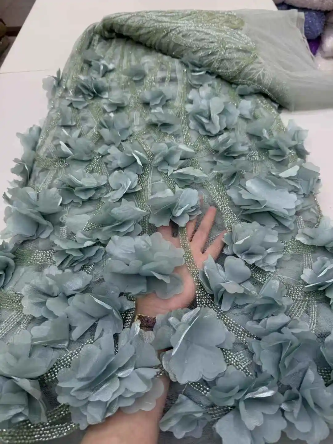 Luxury African 3D flower Lace Fabric 2025 High Quality Embroidery Applique French Sequins Lace Fabric For Nigerian Wedding Party