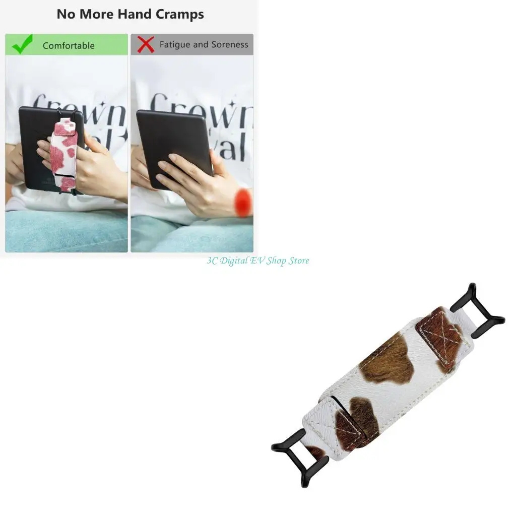 

E74D Ergonomic PU and Elastic Rope Hand Strap For 6-8inch Tablets Secure AntiSlip Grip Reading Accessory