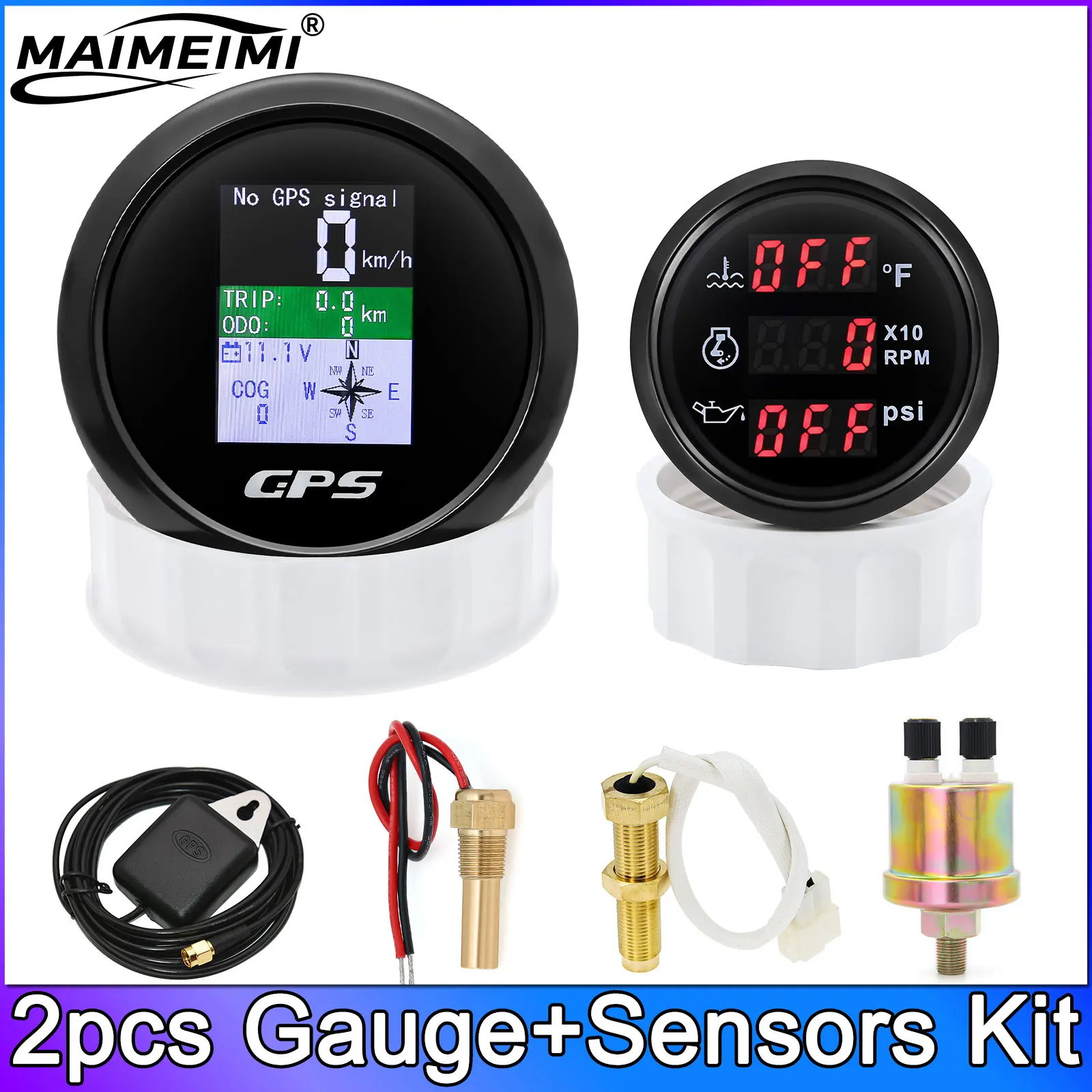 85mm GPS Speedometer Gauge Kit 52mm Tachometer Oil Pressure Water Temperature Gauge Oil Pressure Meter for Boat Car Customized