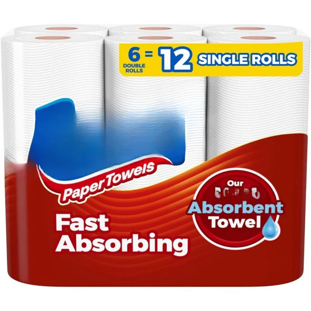 Paper Towels, Choose-A-Sheet, 6 Double Rolls = 12 Regular Rolls (100 Sheets Per Roll)