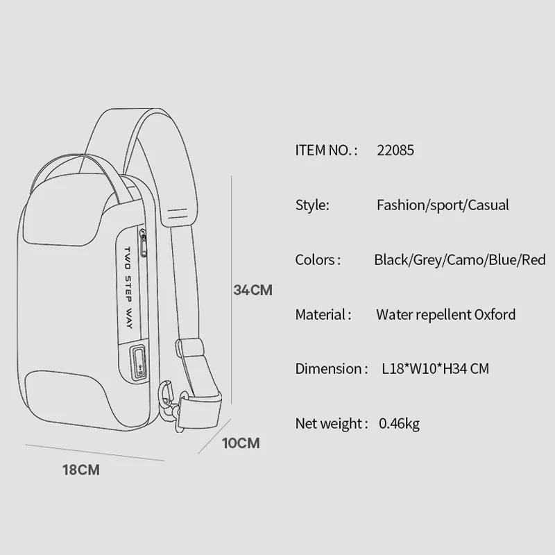 Fashion Men\'s Bag Shoulder Bag Multifunction Anti-theft Waterproof Male Crossbody Bag Casual Short Trip Chest Pack USB Charging