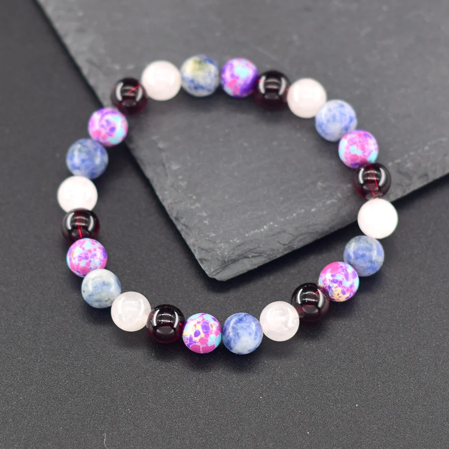 Fengshui Bracelet Multi-color Natural Stone Attracts Good Luck And Love 8mm Imperial Stone Lapis Lazuli with Beautiful Meaning
