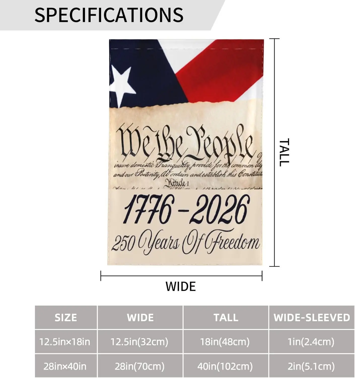 1776 2026 أعلام أمريكا 250 الذكرى الولايات المتحدة الأمريكية باتريوت العلم 12x18 لافتة مزدوجة الجانب لا سارية العلم CCL #3