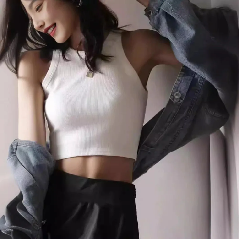 

Women's Vest Strap Inside and Outside Wear Slim Thread Knitted Short Sleeveless Top