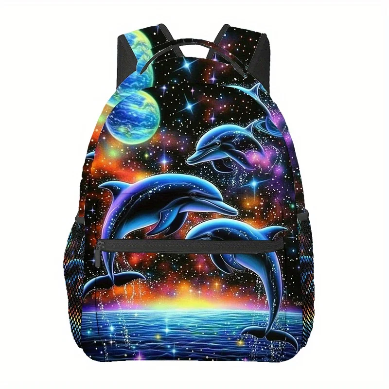 Starry Moon Jumping Dolphin Outdoor Sports Backpack, Travel Backpack, Adjustable Comfort Shoulder Strap Sports Backpack