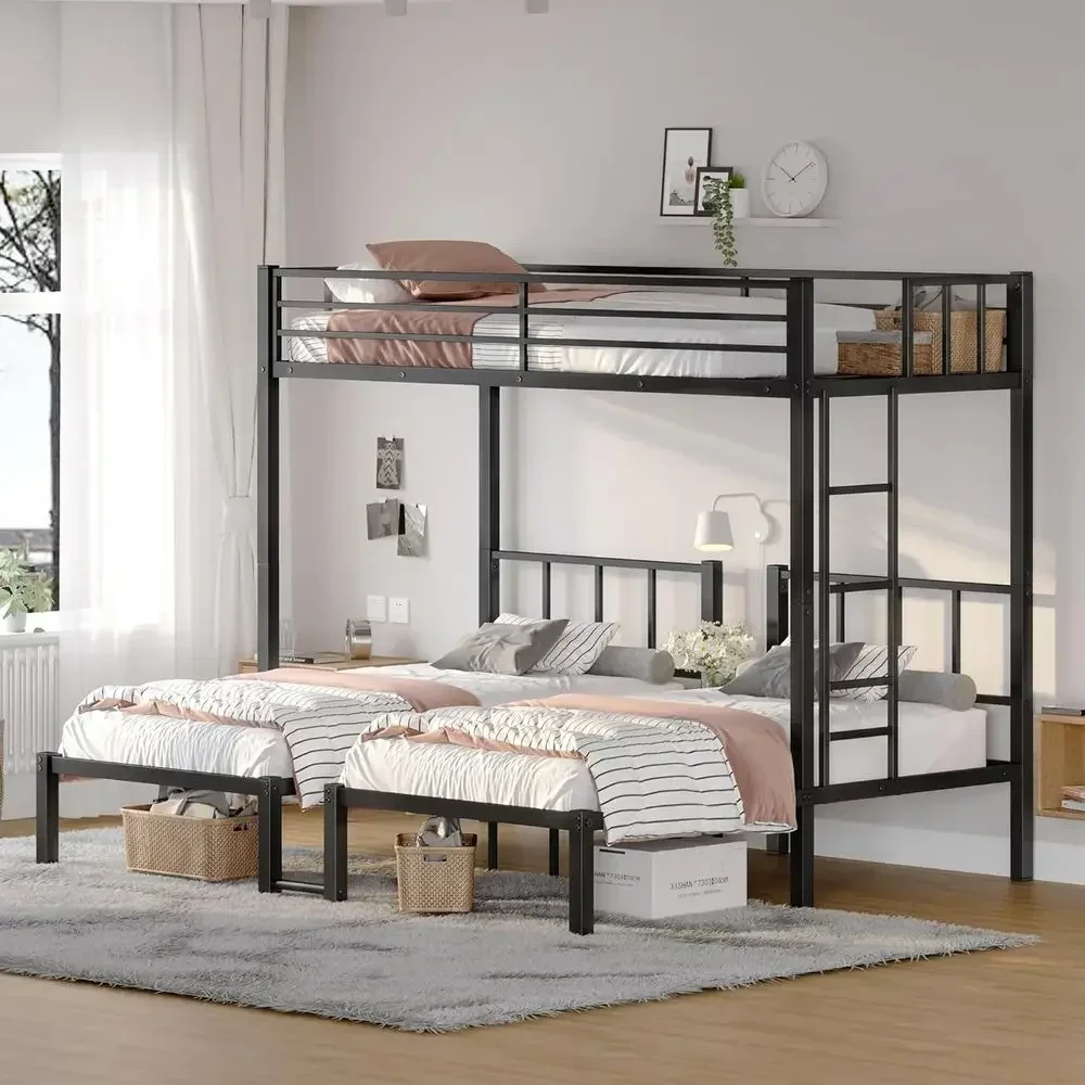 Black Twin & Twin Bunk Bed with Guardrails, Ladder, and Upper Bed Platform - No Box Spring Needed for Children & Adults