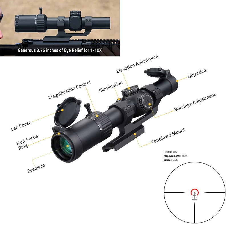 

CVLIFE Rifle Scope 1-10x24 LPVO Illuminated BDC Reticle Riflescope Optics Sights with 30mm Cantilever Mount for Picatinny Rail