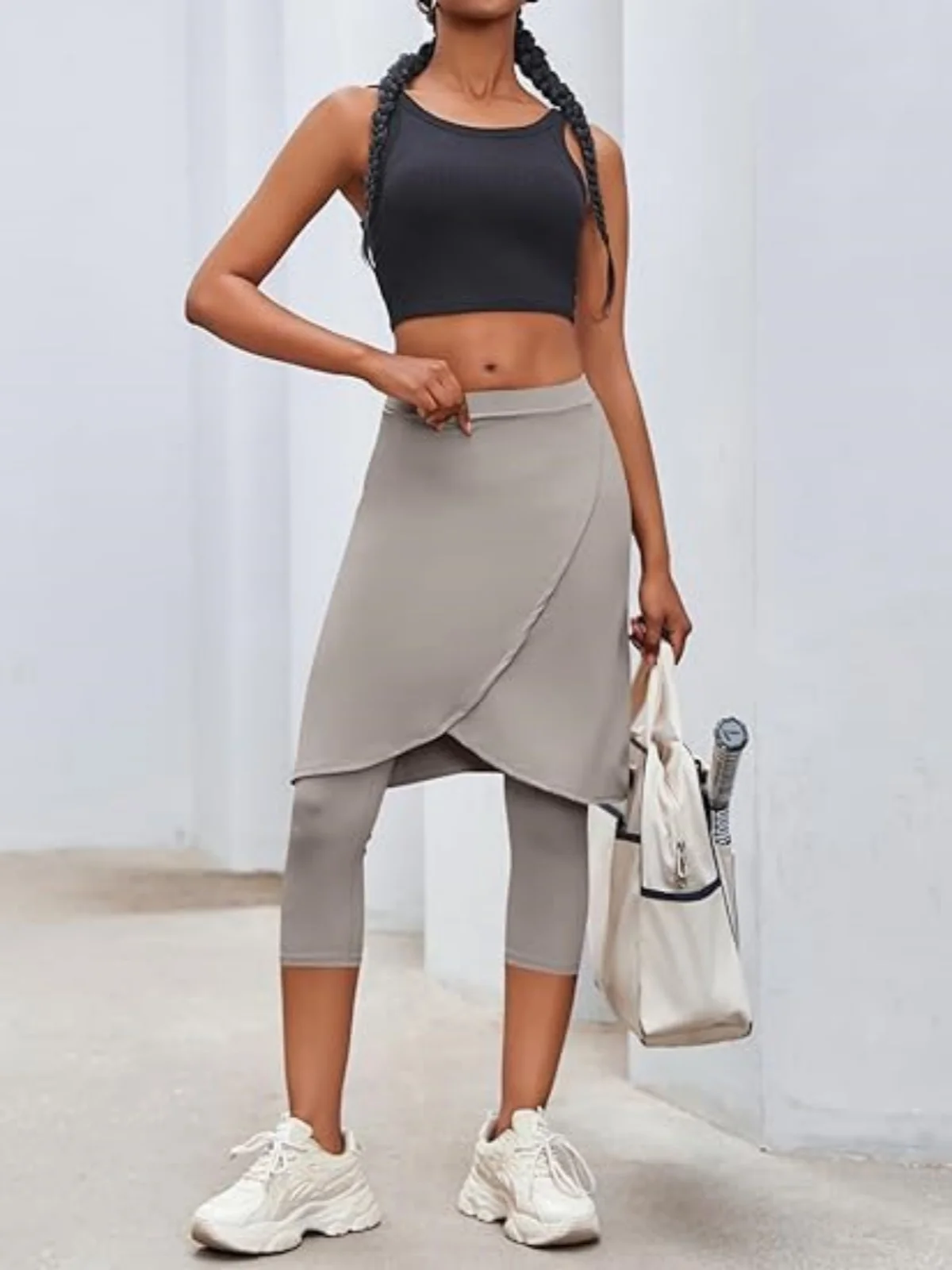 

Women Knee Length Womens Golf Tennis Skirt With Legging Solid Color High Waist Sporty Style Casual Running Outdoor Pockets Skirt