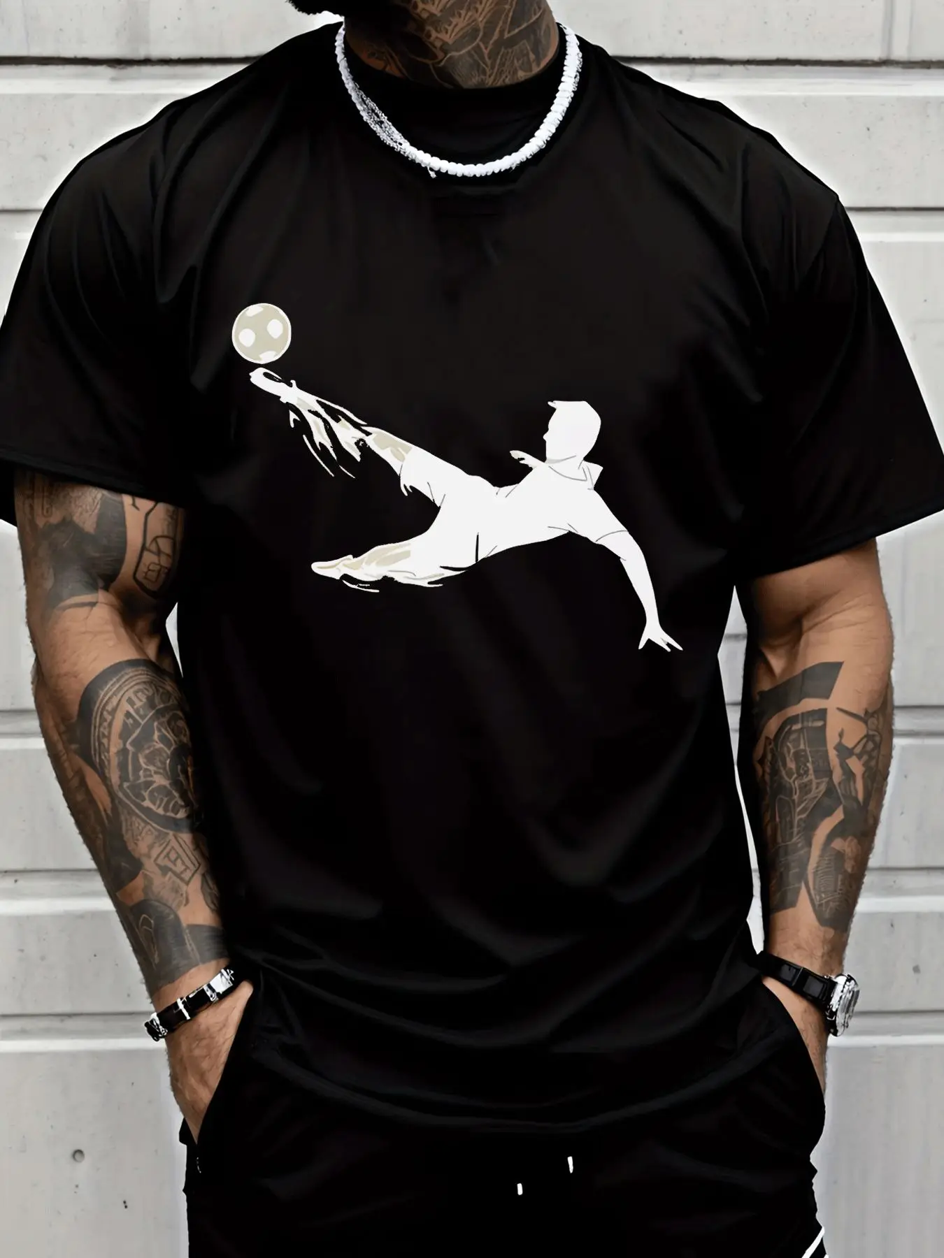 Mens Bicycle Kick Football Graphic T Shirt Soccer Silhouette Streetwear Short Sleeve Cotton Hip Hop Casual Summer Tee For Men