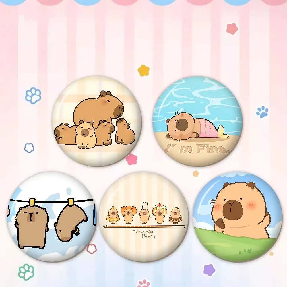 Cute Capybara Cartoon 58mm Animals Funny Brooches Badge Backpack Clothes Gift Accessory