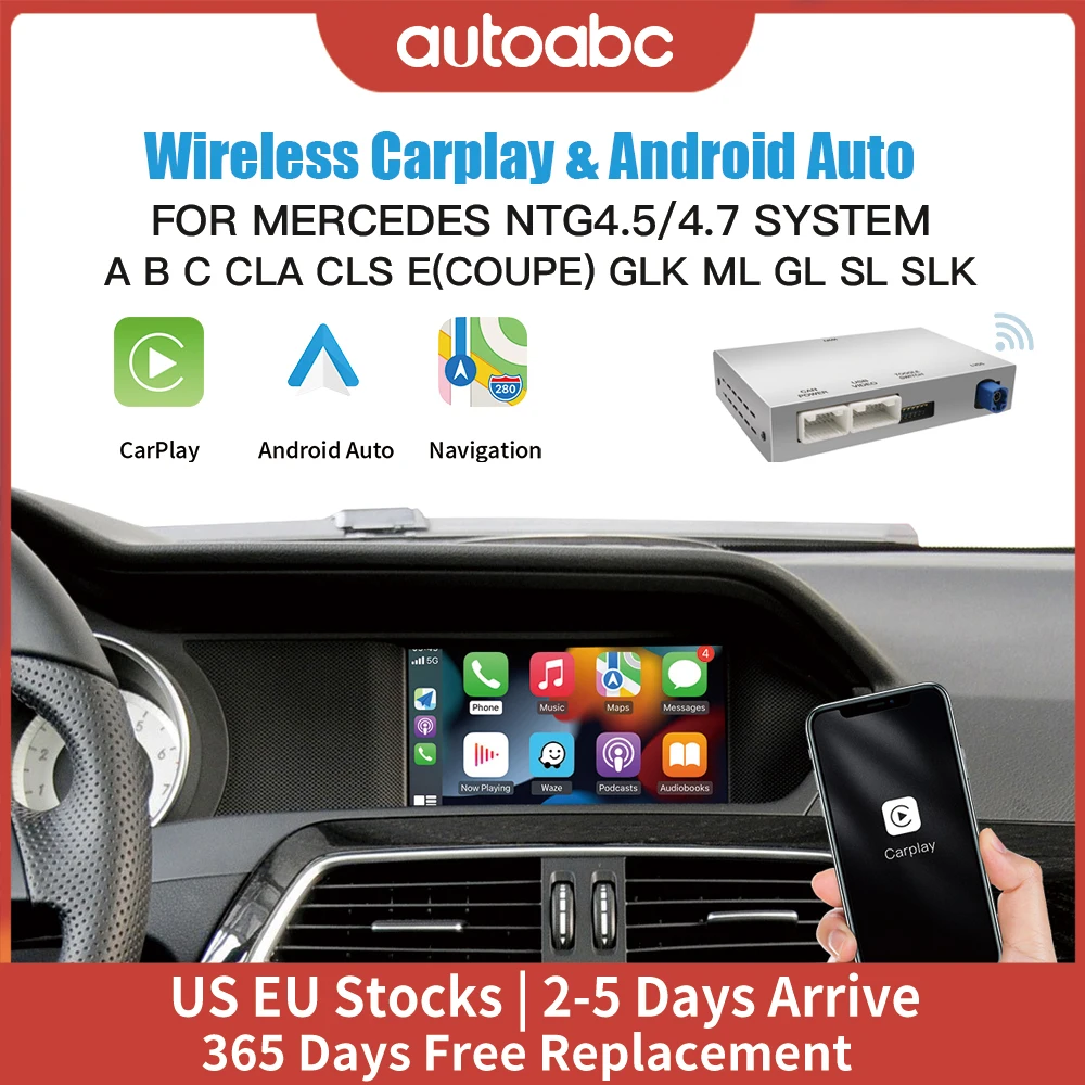 Wireless Carplay Android Auto for Mercedes Benz C117 W176 W204 W204  CLS GLK Class NTG 4.5 4.7 Android Auto Mirror Link