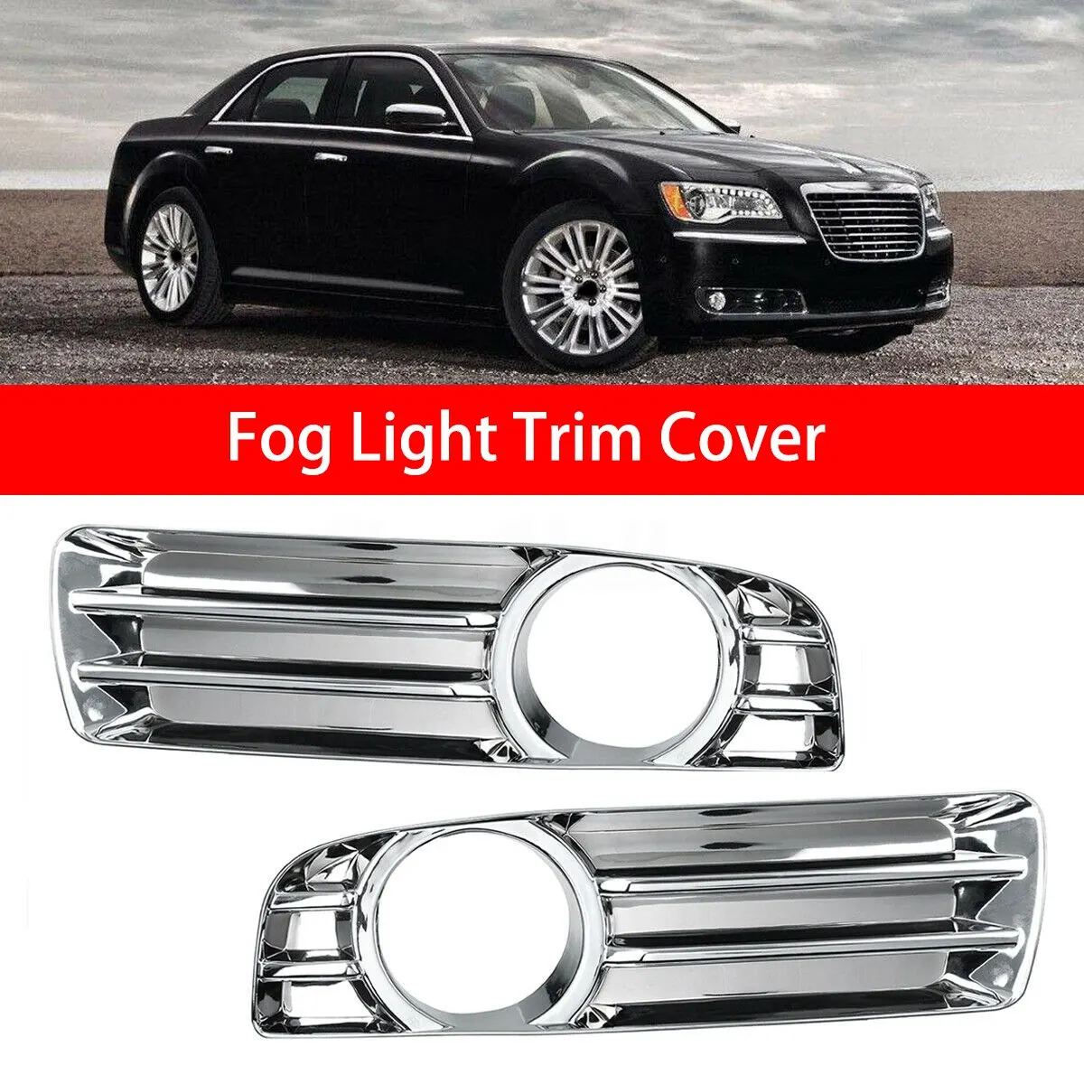 2Pcs Chrome Front Bumper Fog Light Driving Lamp Trim Cover for 300 2005-2010