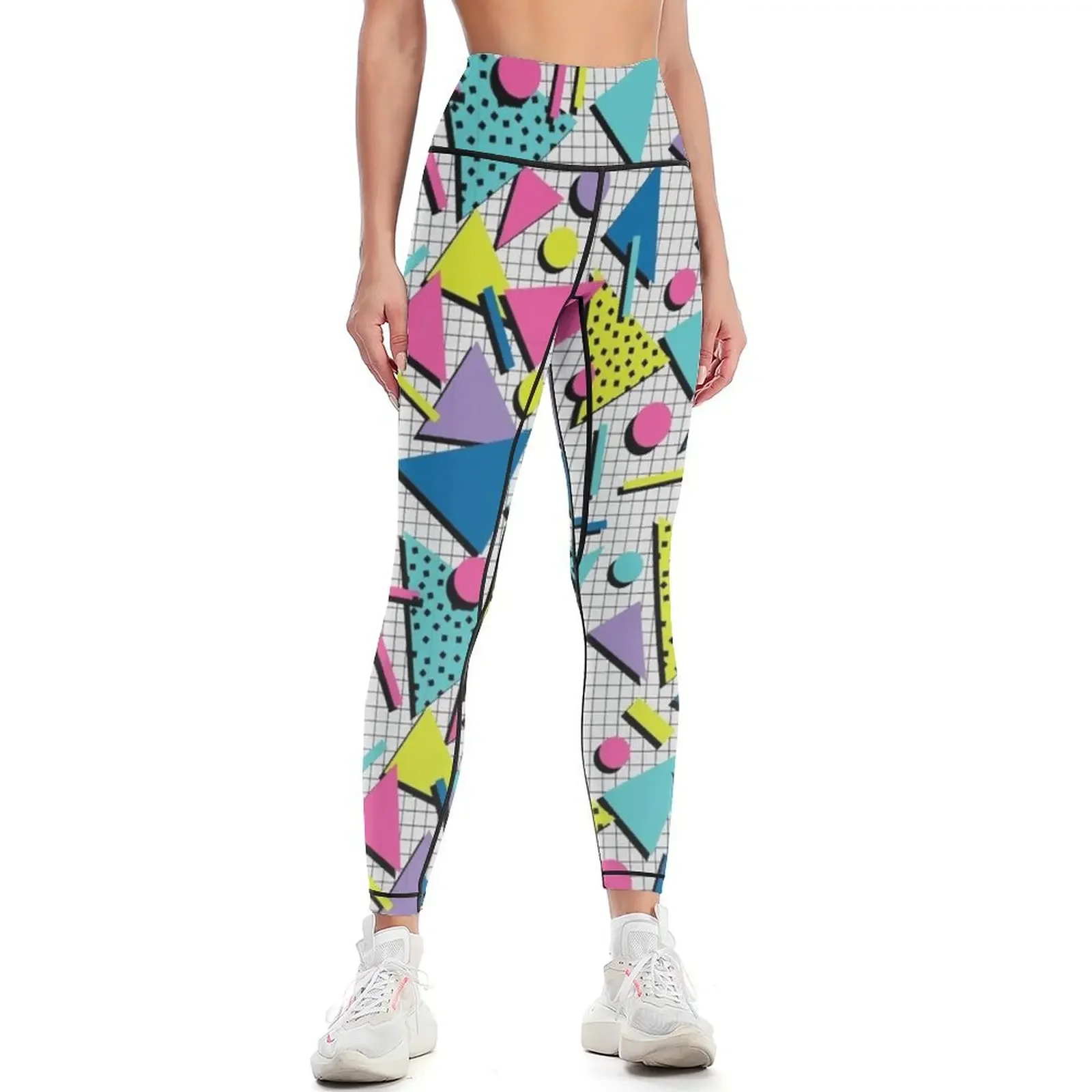 Totally Tubular! Retro 80s Memphis Style Inspired Geometric Print Leggings gym womans high waist Womens Leggings