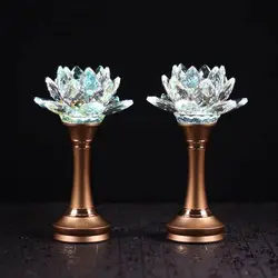 Buddhist item Led Colorful Crystal Glass Lotus Lamp for Buddha Light 7 colors can be fixed Buddhist lantern change color A pair