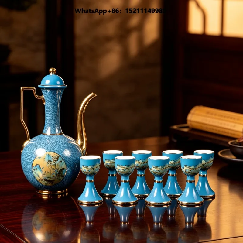 10-Piece Porcelain Wine Tumbler Set Traditional  Landscape Design Reusable Freezer Safe 240ml Eco-Friendly Gift Presents