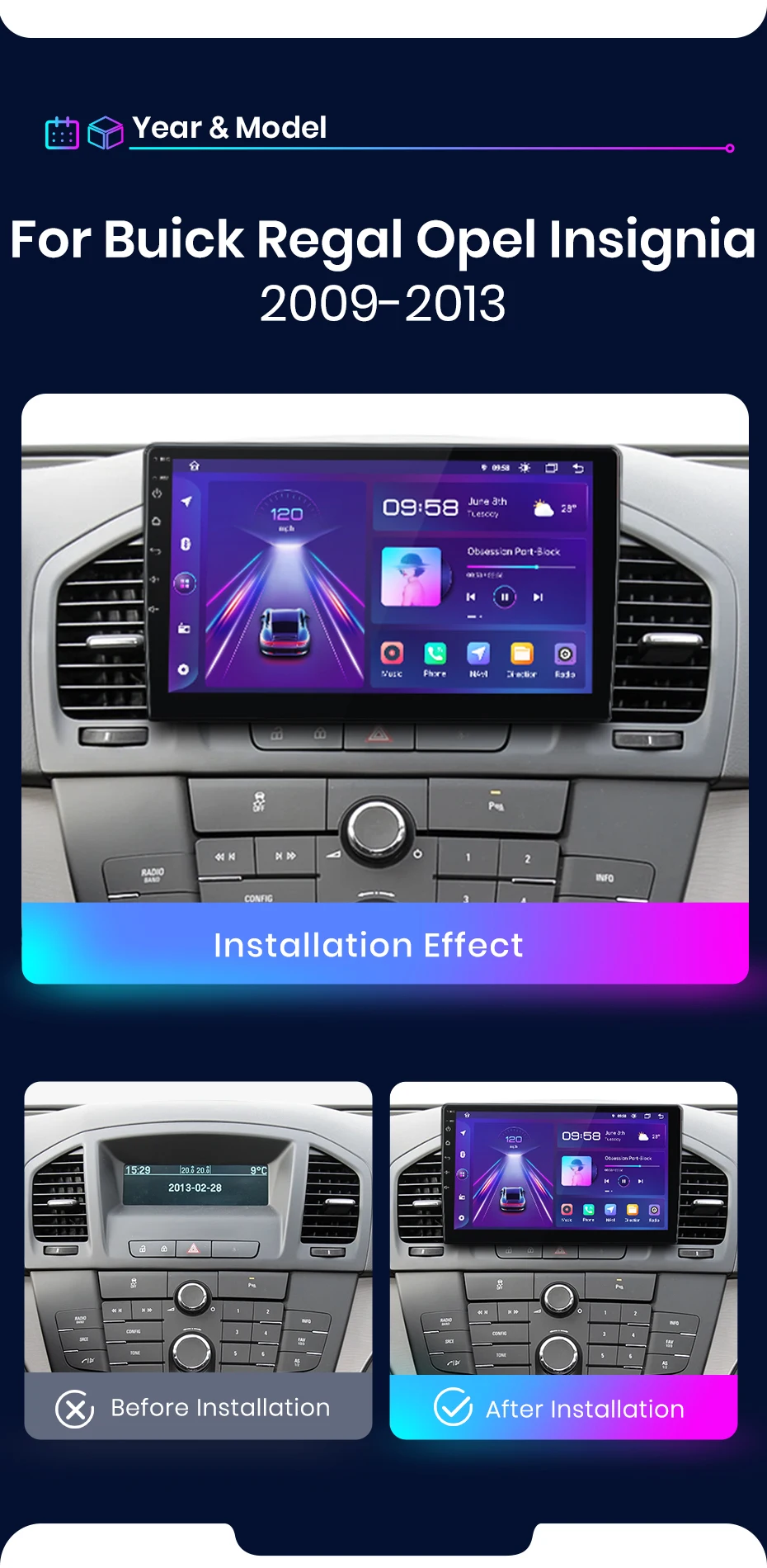 Junsun AI 4G LTE Wireless CarPlay Android Auto Autoradio für Buick Regal Opel Insignia 2009 2010-2013 GPS Navi BT DSP RDS FM – Detail 3
