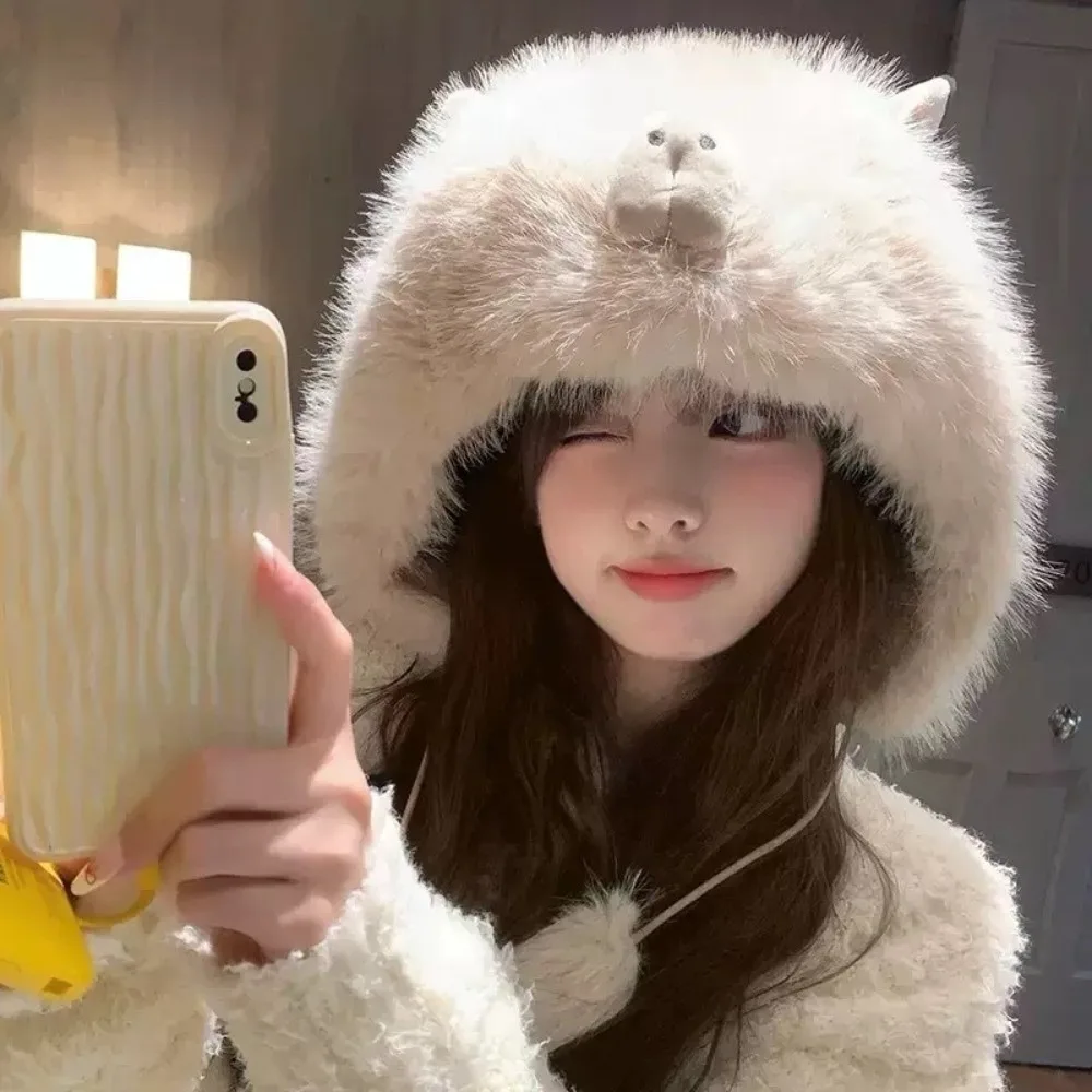 

New Plush Warm Hat Fluffy Fur Warm Ear Protection Hat Coldproof Windproof Pullover Cap Outdoor Sports