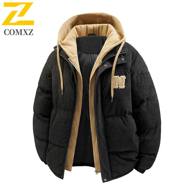 

Мужская хлопковая куртка 2025, новинка, искусственная вельветовая куртка из двух предметов, толстая, холодная, теплая парка с капюшоном, пальто, уличная повседневная зимняя хлопковая куртка