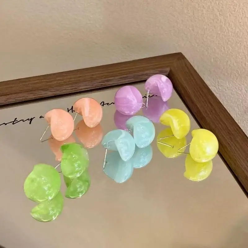 Candy Colored Acrylic Half Dome Stud Earrings With Shiny Glossy Finish Perfect For Daily Wear Parties Vacation/Casual Hangouts