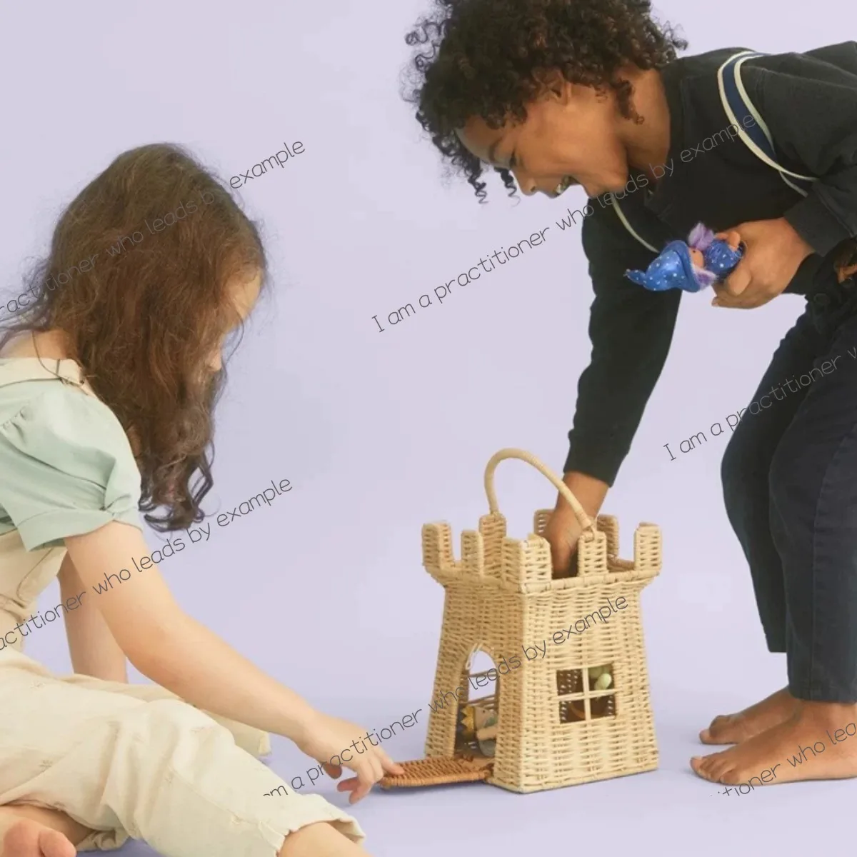 Hand woven children's toys basket house castle toy storage photography prop decoration