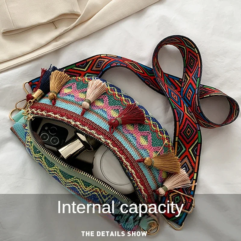 Women Folk Style Waist Bags with Adjustable Strap Variegated Color Fanny Pack with Fringe Decor Pochete Feminina Riñonera Belt