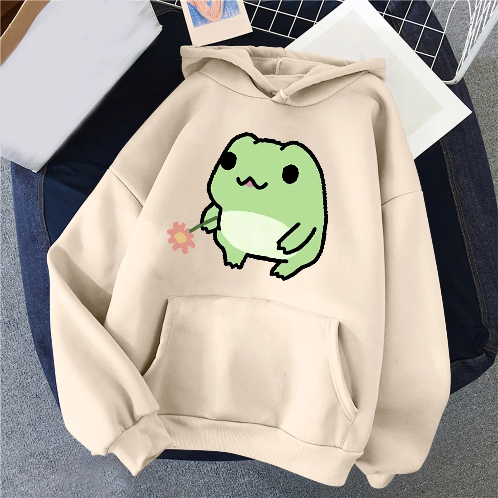 

Hoodies Women Frogs Pattern Autumn Casual Simple Drawstring Hooded Pocket Sweatshirt Cute Fun Printed Hoodie Winter Sweatshirt