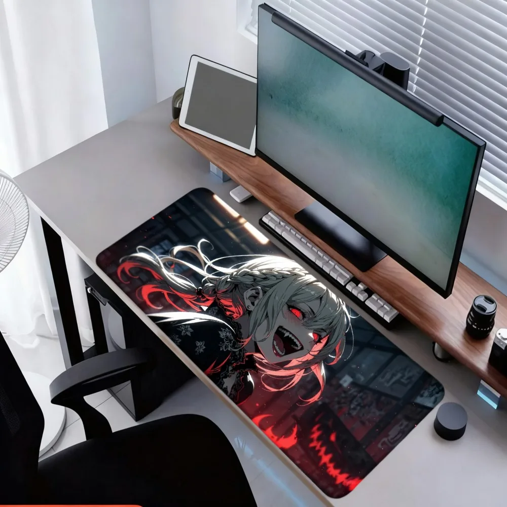 An anime girl with red flames and a dark background design desk organizers and trays decoração setup gamer alfombrillas gaming