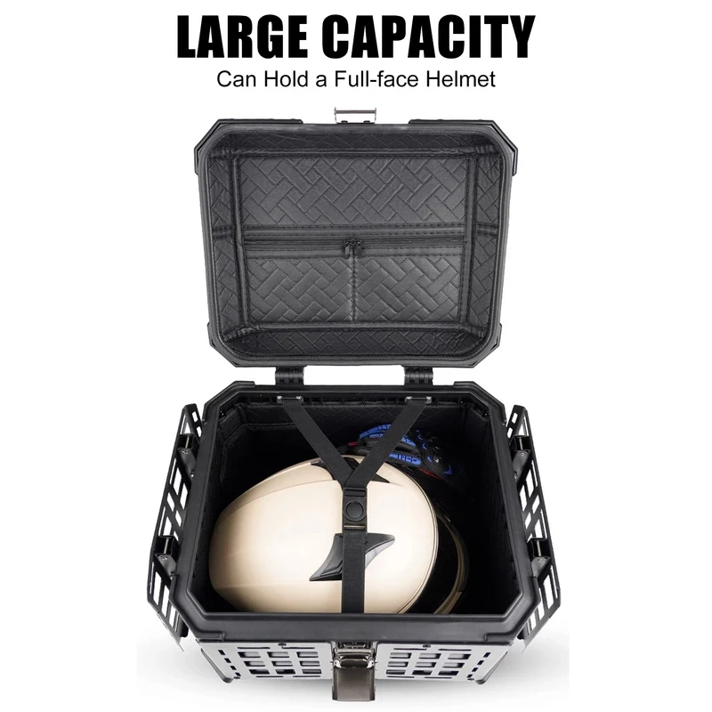 45L Aluminum Alloy Motorcycle Tail Box Quick Release Foldable Rear Luggage Storage Cargo Trunk Touring Commuting