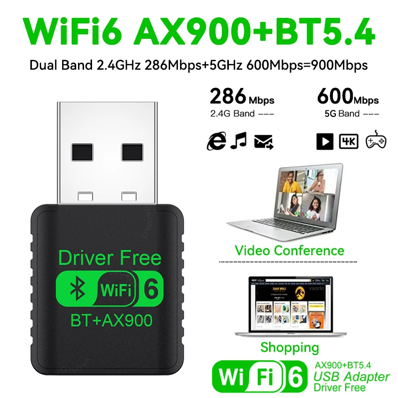 AX900 WiFi6 USB Adapter Bluetooth 5.4 Dual Band 2.4G&5GHz 2in1 Dongle USB Wireless Network Wlan Receiver DRIVER FREE Win10/11