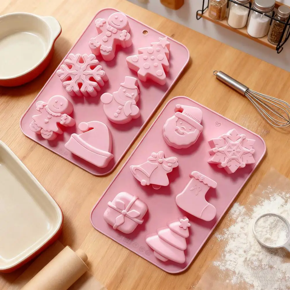 Christmas Silicone Cake Mold Set Xmas Tree Snowman Santa Claus Bells Snowflake Gingerbread Man Baking Mold DIY Baking Tool Kit
