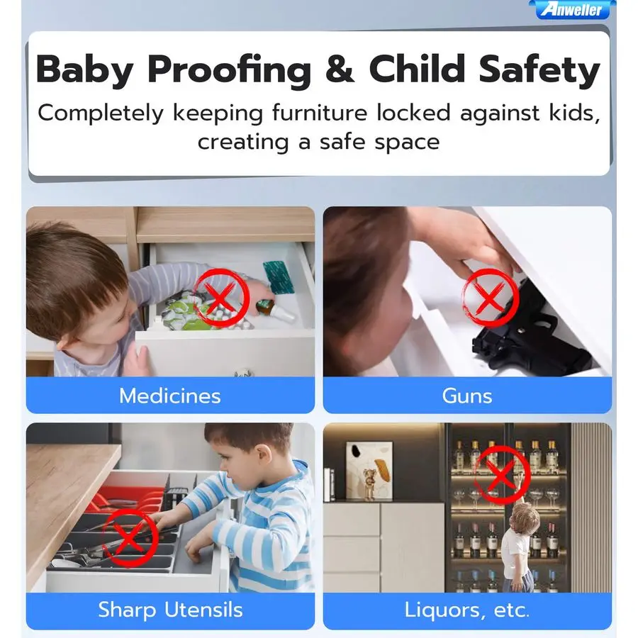 Baby Proofing Smart Cabinet Locks, Child Proof Fingerprint Drawer Locks, Hidden Adhesive Code Keypad RFID Bluetooth Keyless Lock