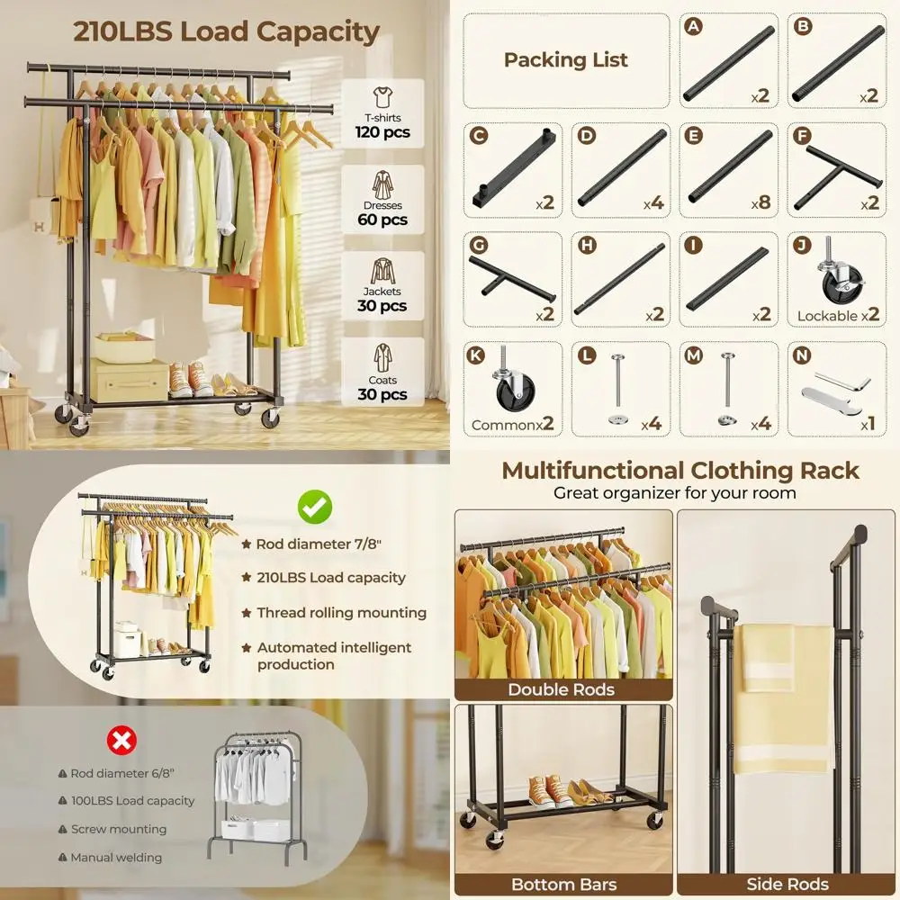 

Портативная металлическая вешалка для одежды, прочная подвесная гардеробная стойка для спальни, прачечной, гостиной - черная