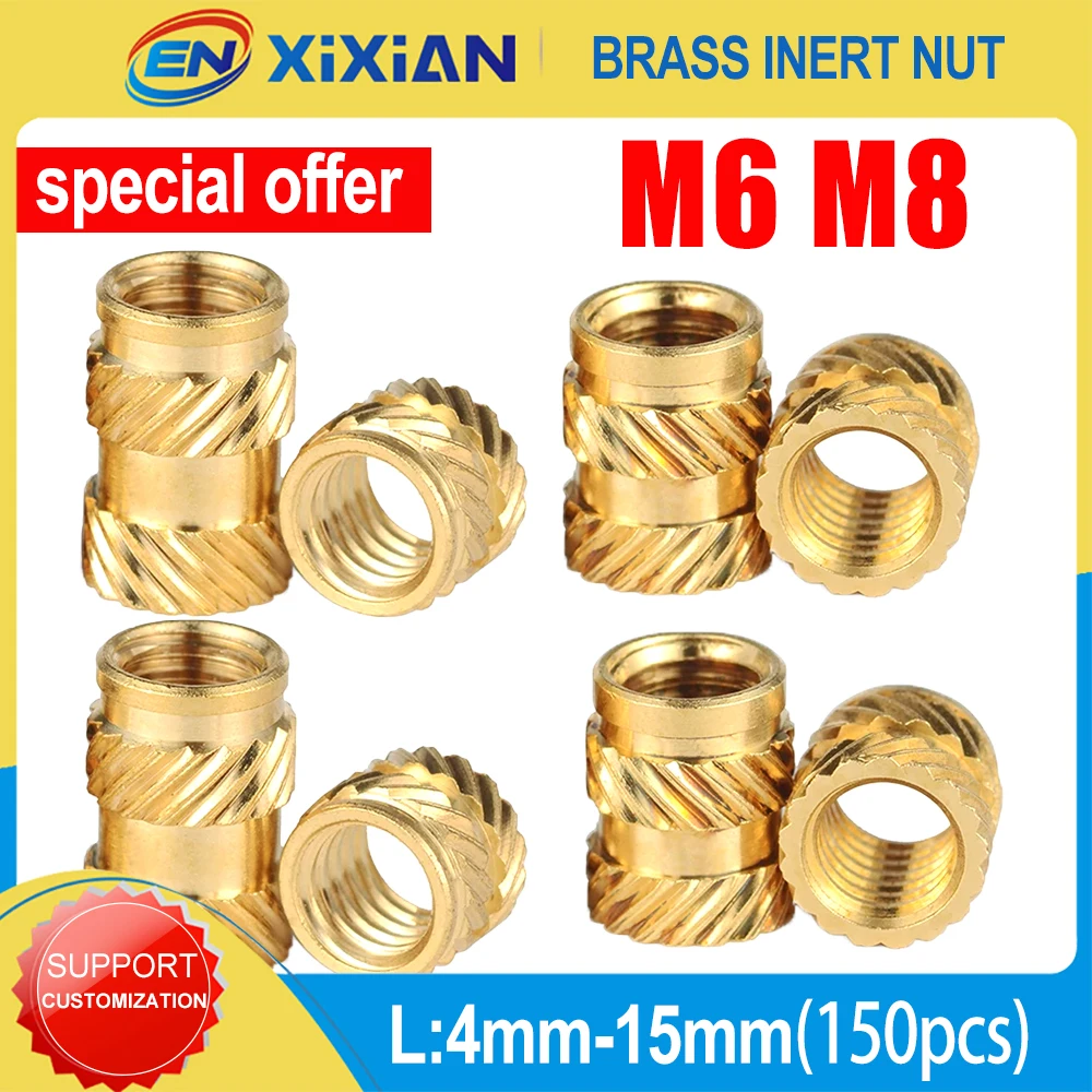 100pcs M6 M8 Brass Insert Nut Hot Melt Knurled Thread Embedment Copper Heat Inserts Nut Embed Pressed Fit into Holes for Plastic