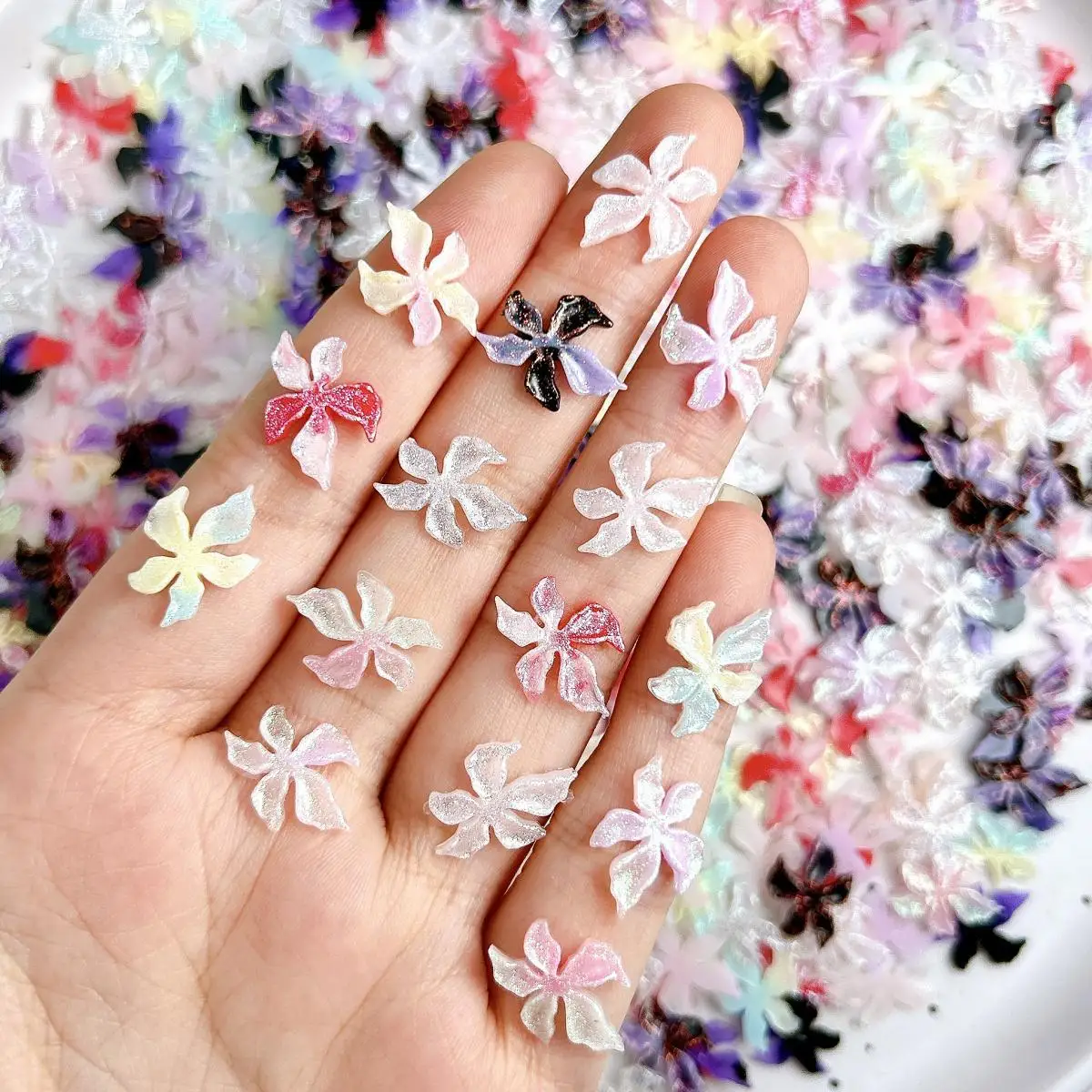 

New Gradient Colored Windmill Blossoms Resin Nail Art Charms Irregular Luminous Shining Flower Nail Decorations DIY Nails Parts