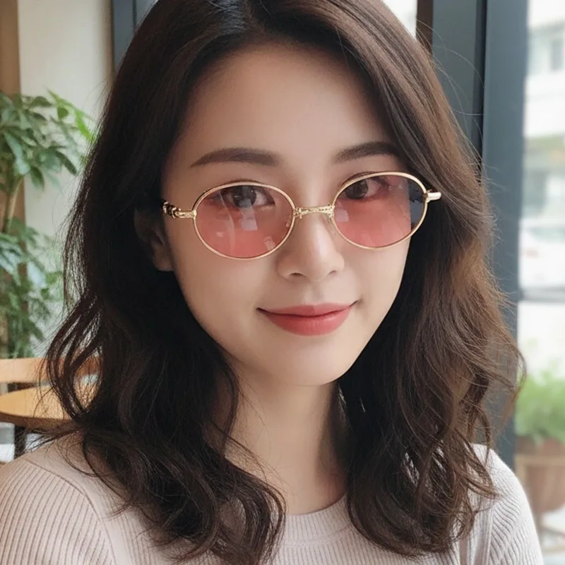 Foldable Metal Oval Sunglasses with Crystal Accents Fashion Sun Glasses for Outdoor Travel UV400 Protection Foldable Eyewear