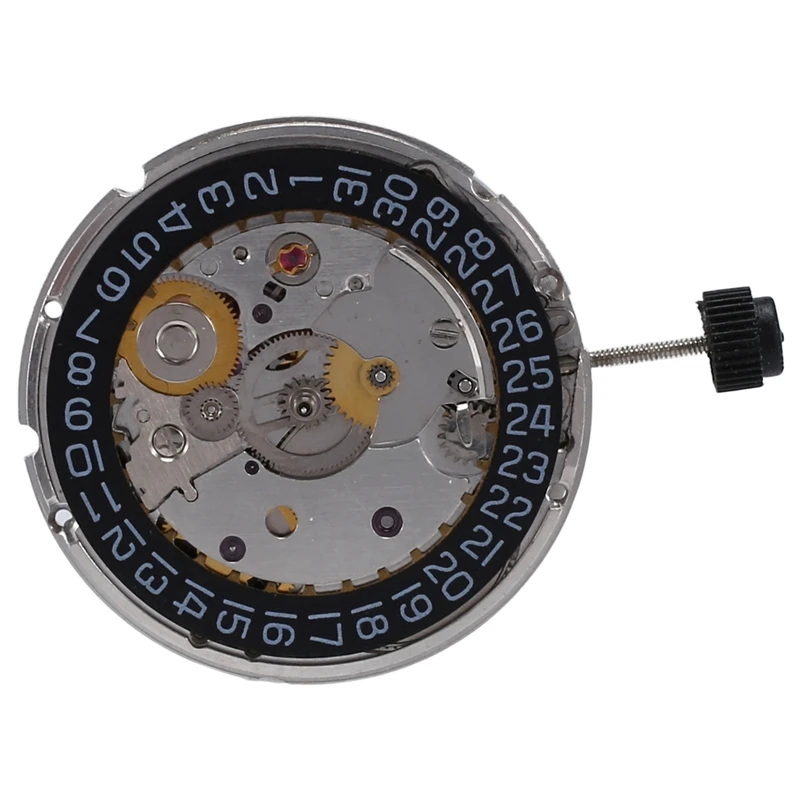 2824-2 Black Calendar Automatic Mechanical Movement Accessories White Engraved Fish Pattern Watch Date At 3'