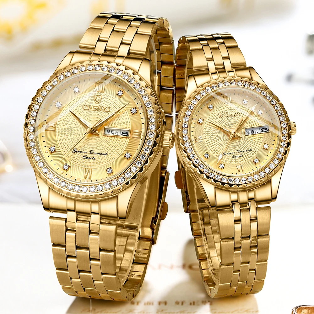 Fashion Chenxi Popular Luxury Watch For Men Women Quartz Golden Mens Ladies Waterproof Full Wrist Stainless Steel Business Watch