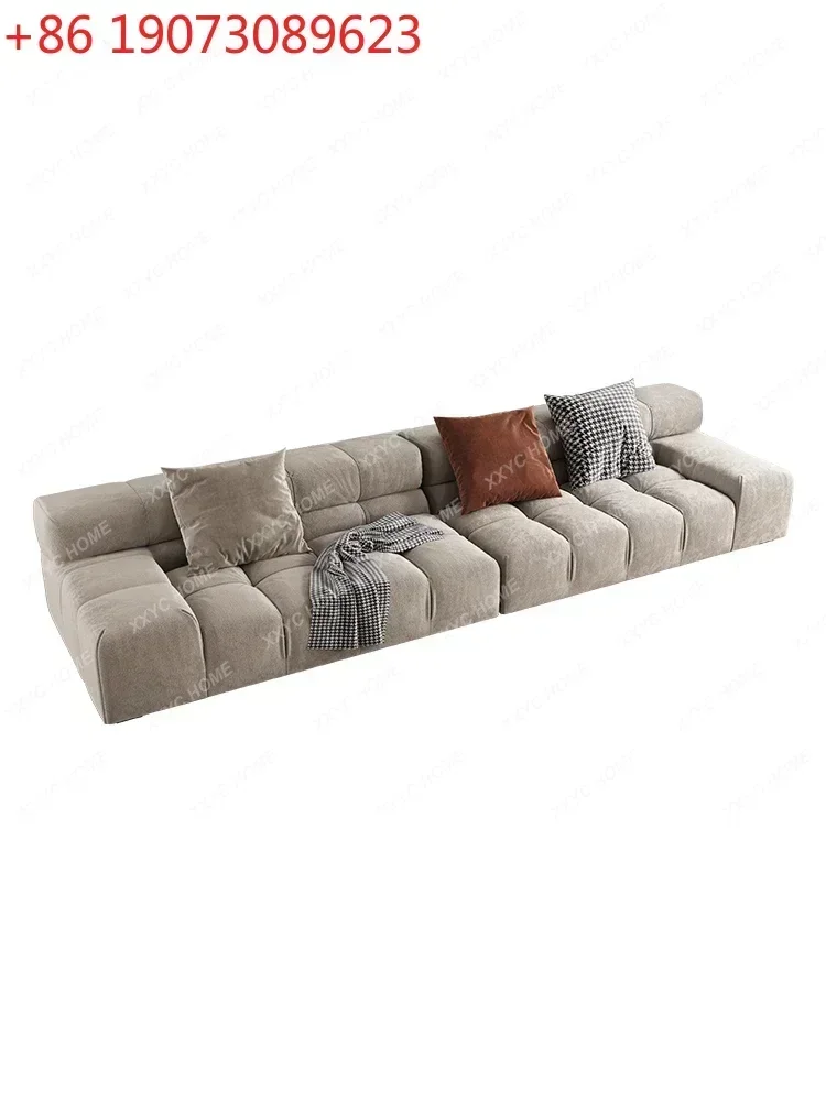 Fabric Sofa Living Room Gray With Squares Sofa Small Apartment Straight Row