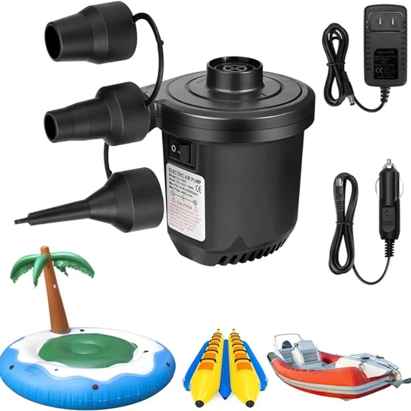 Electric Air Pump for Inflatables Air Mattress Pump with 3 Nozzles Inflator Deflator for Air Beds Swimming Ring Pool Toys