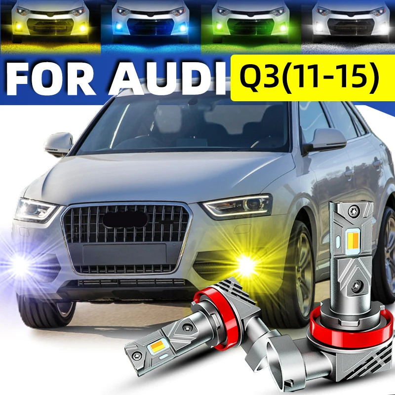 2x Car LED Front Fog Lights Bulbs Dual Colors Switchback White Yellow For AUDI Q3 8U QUATTRO 2011 2012 2013 2014 2015 12v canbus