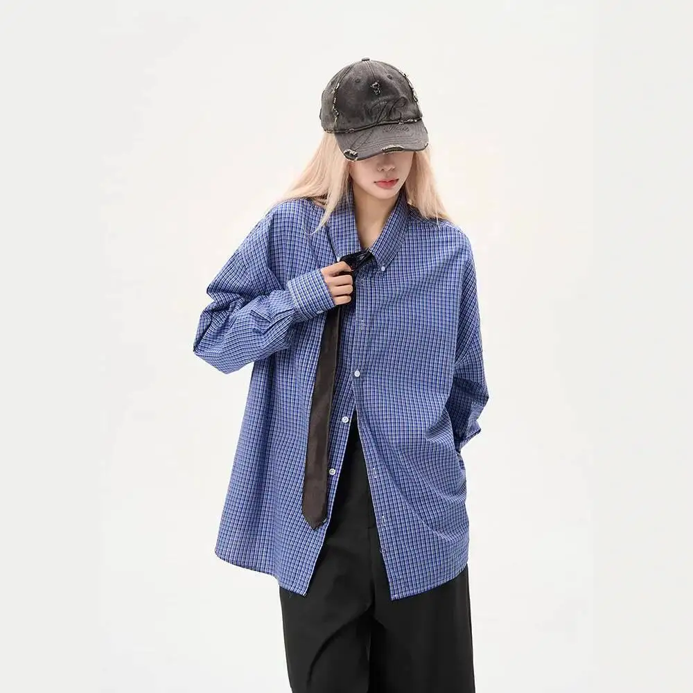 

Unisex Striped Blue Shirts Checkered Long Sleeve Shirt For Men Spring Autumn Niche Design Versatile Loose Jacket Style Shirt