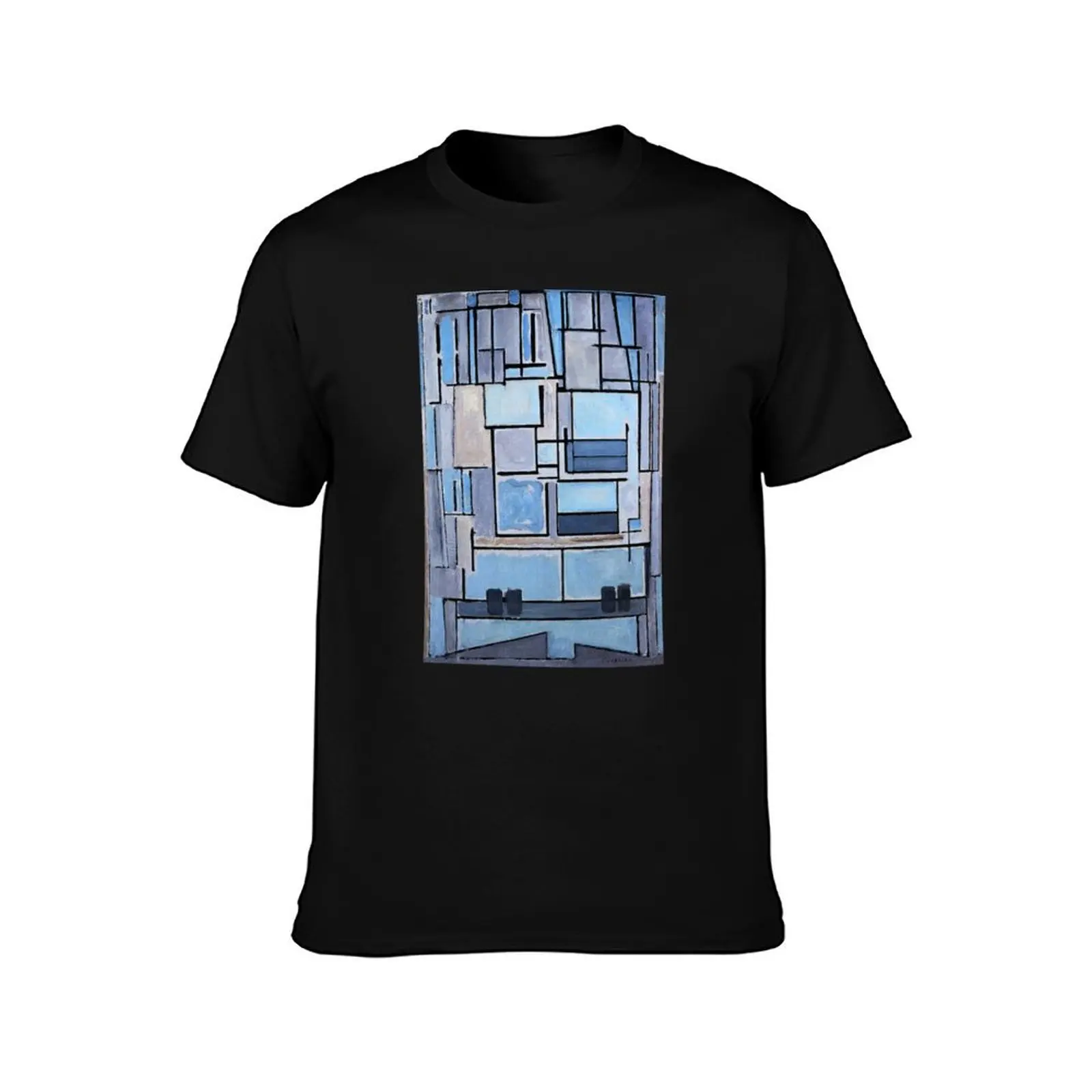 Piet Mondrian - Composition No 9 Blue Facade T-Shirt Summer Casual Cotton Tee Oversized Streetwear Tops Vintage Graphic Print