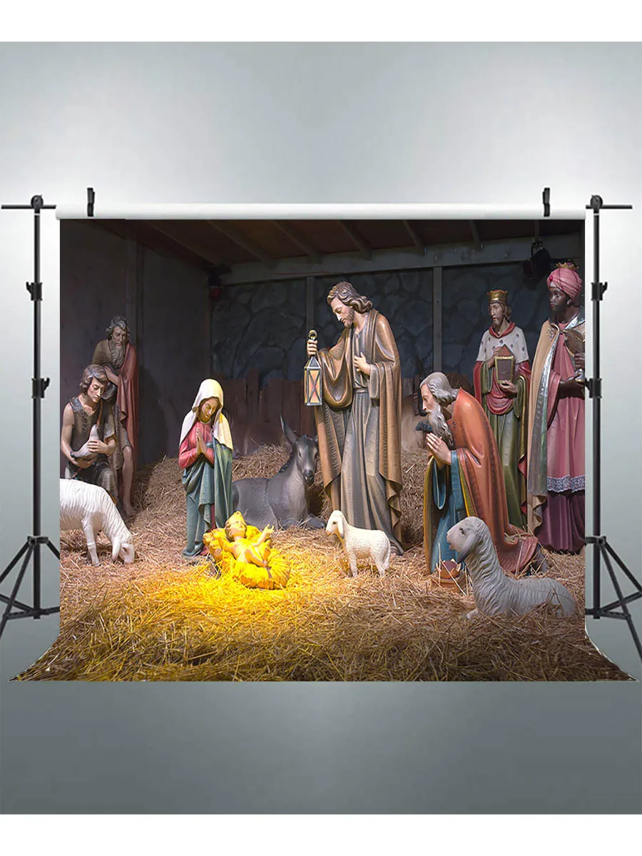 Avezano Photography Background Nativity Scene Christian Jesus Birth Night Fire Backdrop Photo Studio Photozone Decoration