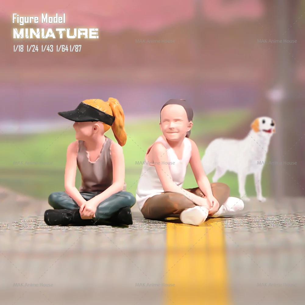 Miniatures Figures 1/87 1/64 1/43 1/24 1/18 Wearing A Hat Sitting Posture Cute Children Dogs Model Creative Scene Dolls Car Toys