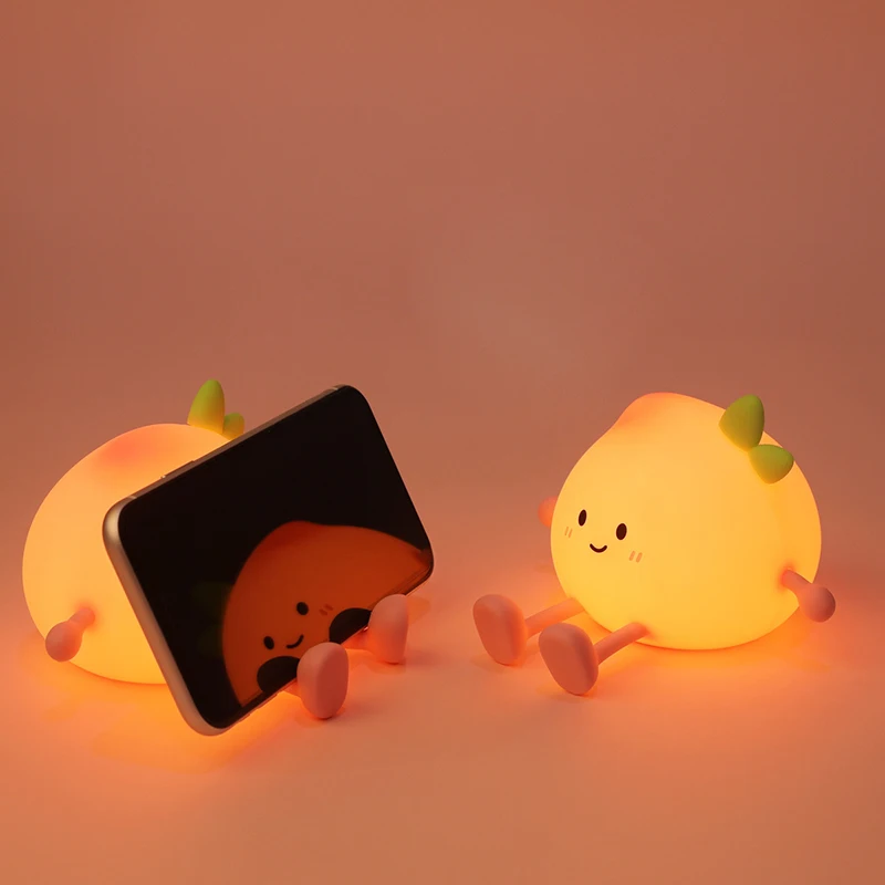 Bonito pêssego e pêra Fruit Night Light, USB recarregável, escurecimento, toque, lâmpada de silicone, quarto, decoração de cabeceira, presente
