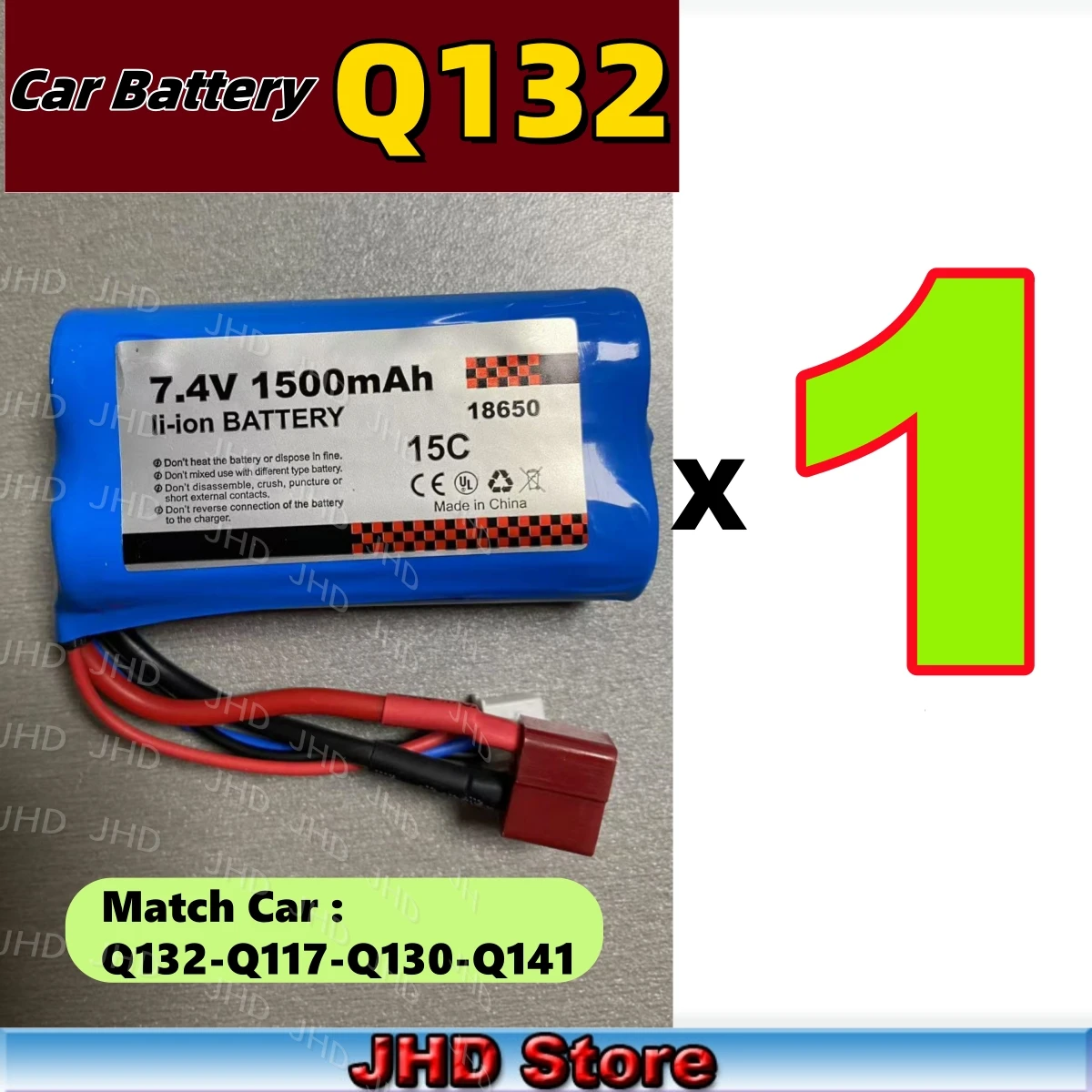 JHD Q132 Battery High Speed RC Car Original 18650 Battery 1500mAh Match Remote Control Car Q132/Q117/Q130/Q141 Toy Car Battery