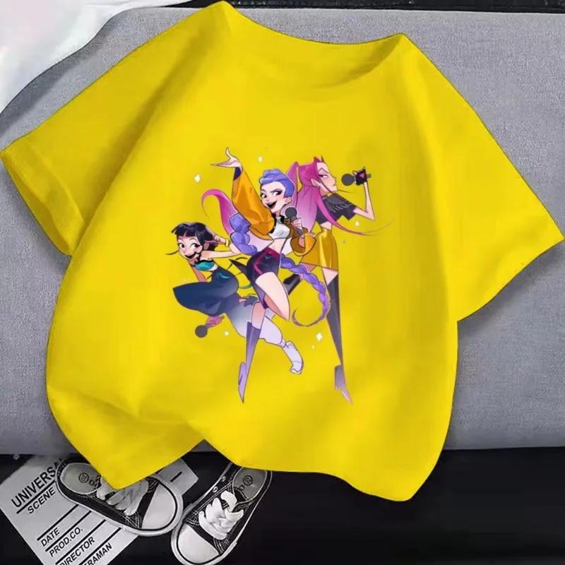 

2026 New KPop Demon Hunters cartoon print Print T-shirts Children Summer Cool Short Sleeve girls Casual T-shirts Round Neck Tops