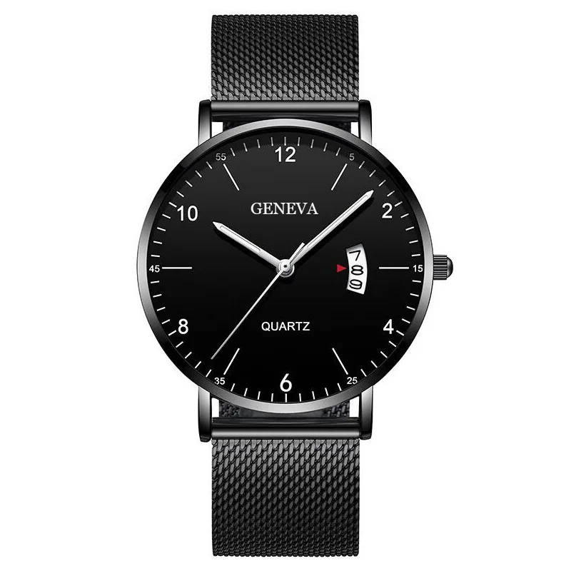 Men Quartz Watch Mesh Leather Strap Trendy Calendar Luminous Business Casual Male Wristwatch Fashion Student Popular Boy Gifts